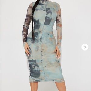 Valina Mesh Midi Dress - Grey/combo